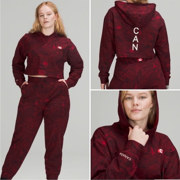 Lululemon Team Canada All Yours Cropped Hoodie COC Logo Maple Dark Red Multi - Picture 1 of 13
